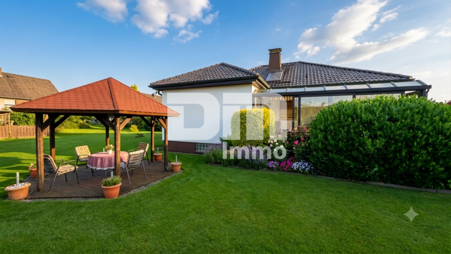 Solider Familien-Bungalow mit großem Potenzial in ruhiger Lage mit Wintergarten und Garage - Seitenansicht / Wintergarten